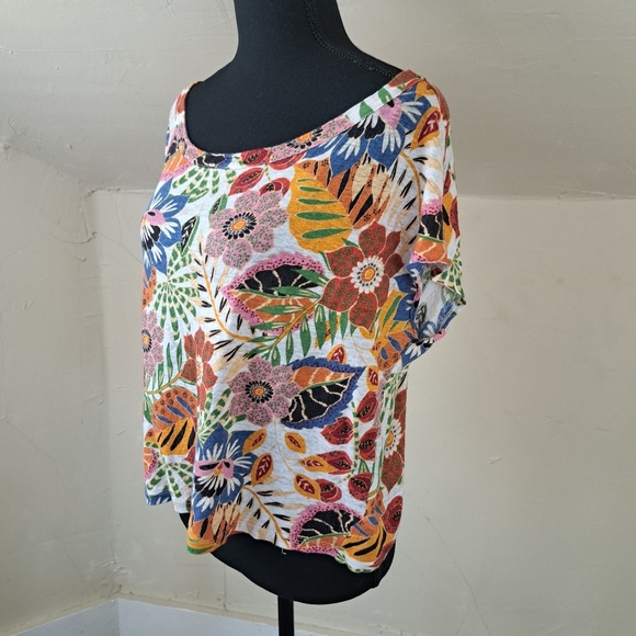 C & C California Linen Top Womens Pullover Semi Crop Floral Size L - Picture 4 of 10